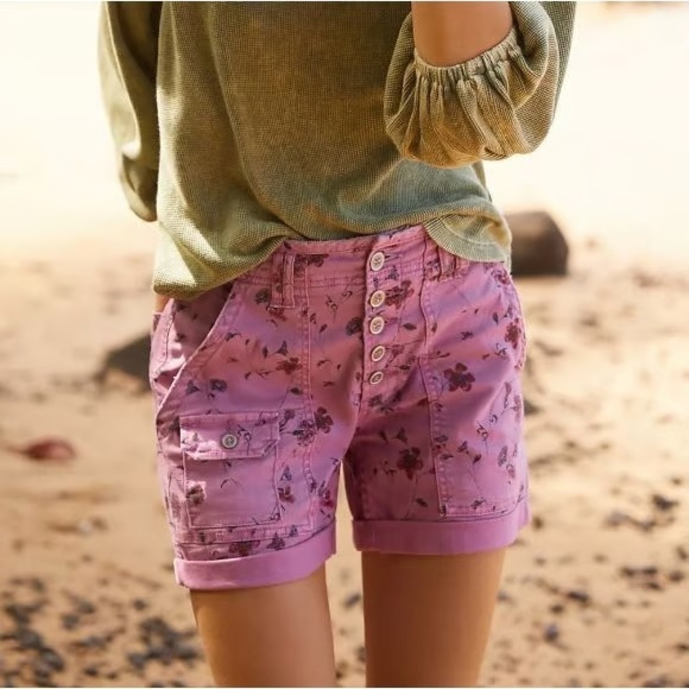 Anthropologie Lavender Floral Cargo Shorts